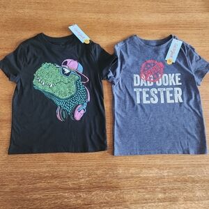 NWT Cat & Jack Boys Graphic T Shirt Set of 2 Dad Joke Tester Dinosaur Size XS
